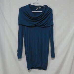 COVET | small | Elegant Blue Cowl Neck Long Sleeve Sweater Dress